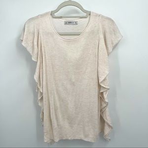 Zara Knit Ruffle Sleeve Blouse Size S Cream